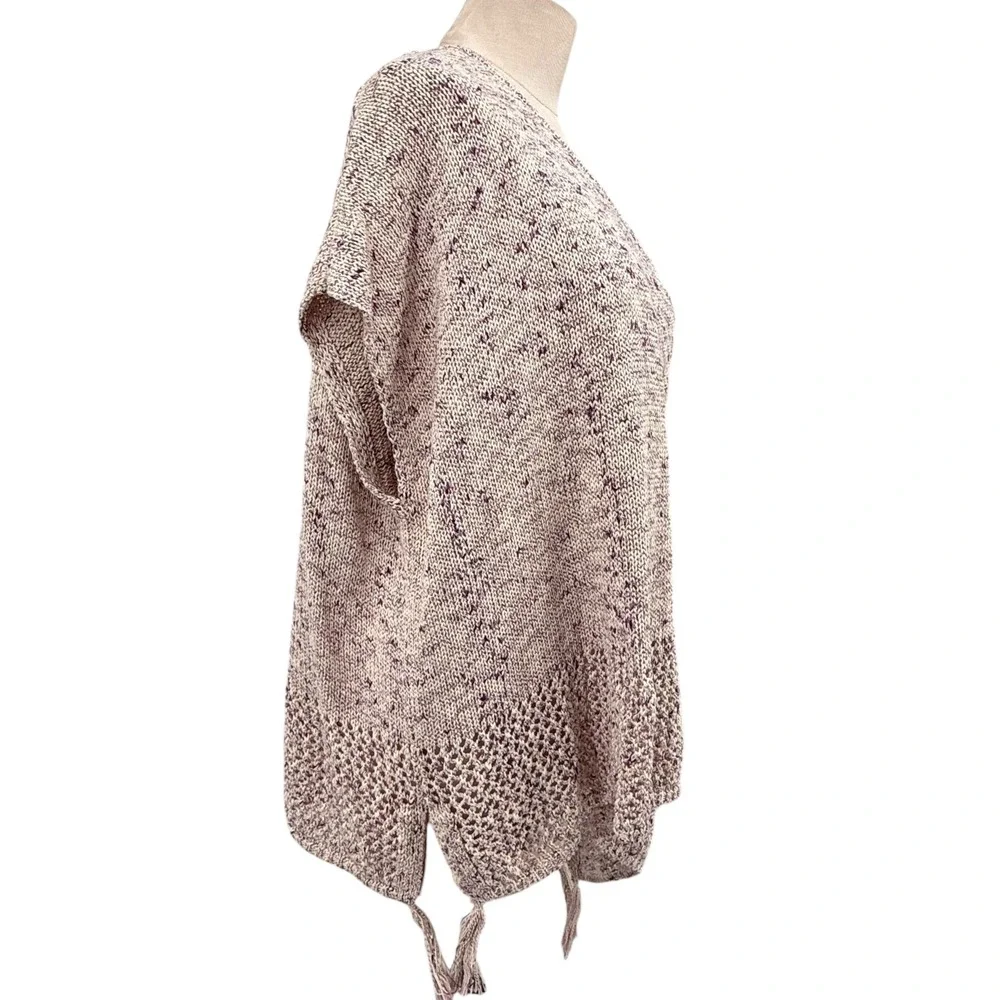 Johnny Was Women Poncho Purple White‎ Knit Tassel Fringe Open Knit Short Sleeve
